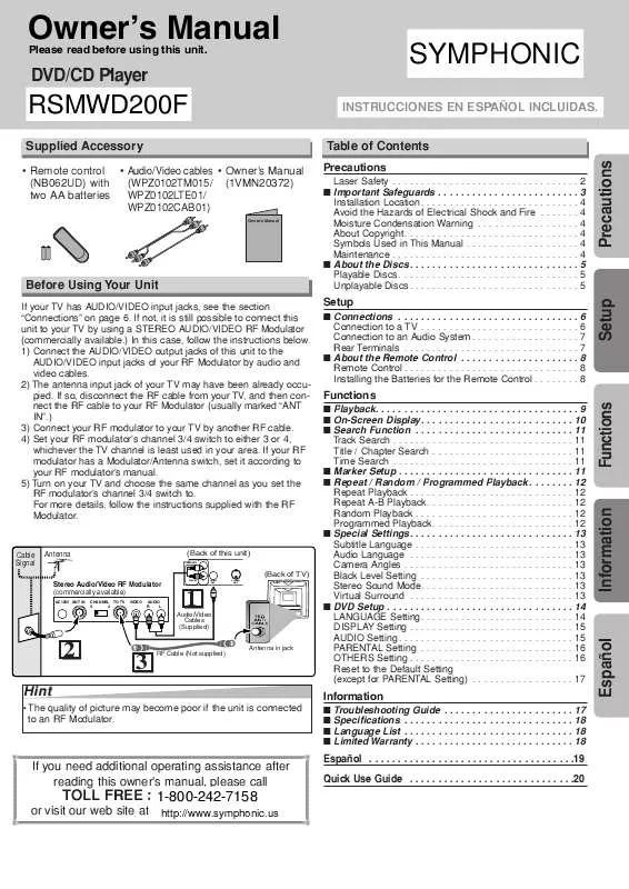 Mode d'emploi FUNAI RSMWD200F