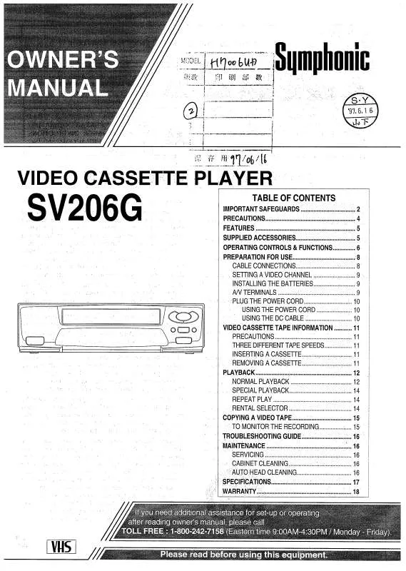 Mode d'emploi FUNAI SV206G