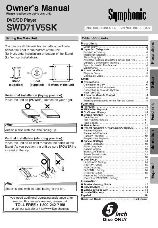 Mode d'emploi FUNAI SWD71V5SK