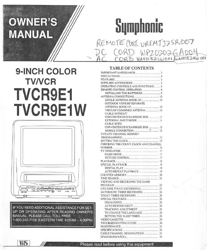 Mode d'emploi FUNAI TVCR9E1W