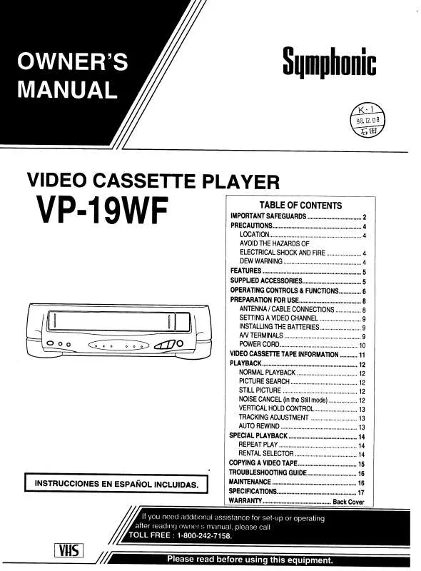 Mode d'emploi FUNAI VP19WF