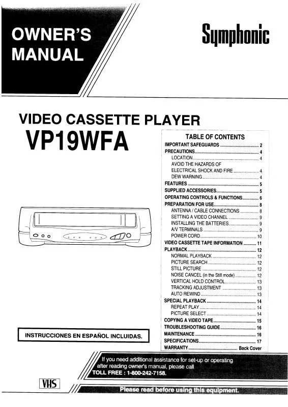 Mode d'emploi FUNAI VP19WFA