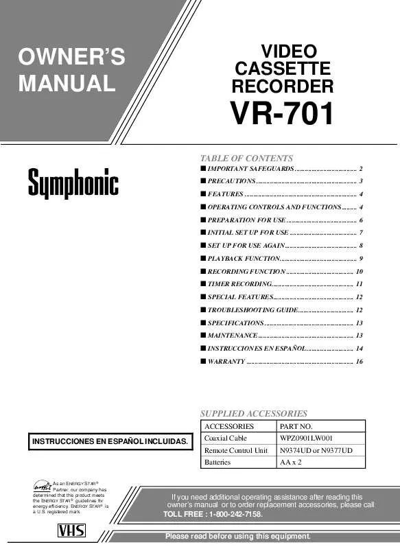 Mode d'emploi FUNAI VR701