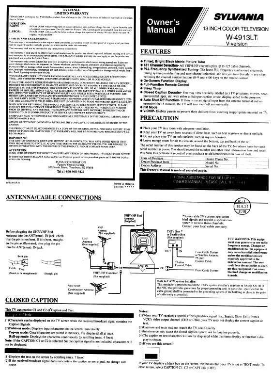 Mode d'emploi FUNAI W4913LTV