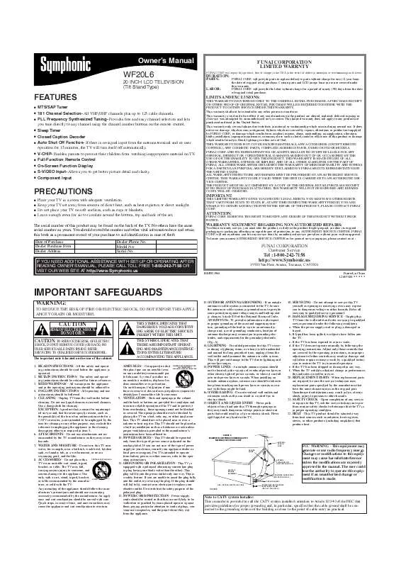 Mode d'emploi FUNAI WF20L6