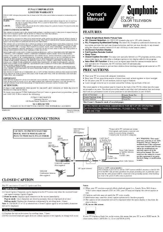 Mode d'emploi FUNAI WF2702