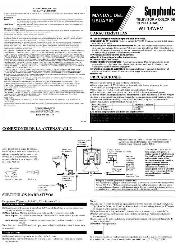 Mode d'emploi FUNAI WT13WFM