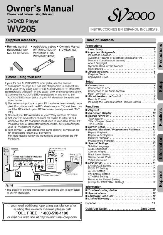 Mode d'emploi FUNAI WV205