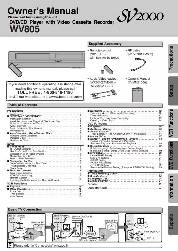 Mode d'emploi FUNAI WV805