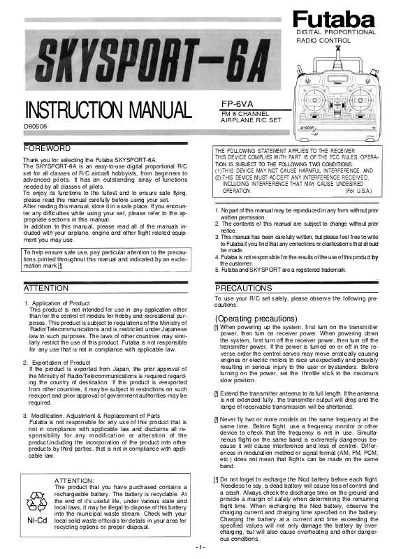 Mode d'emploi FUTABA SKYSPORT-6A