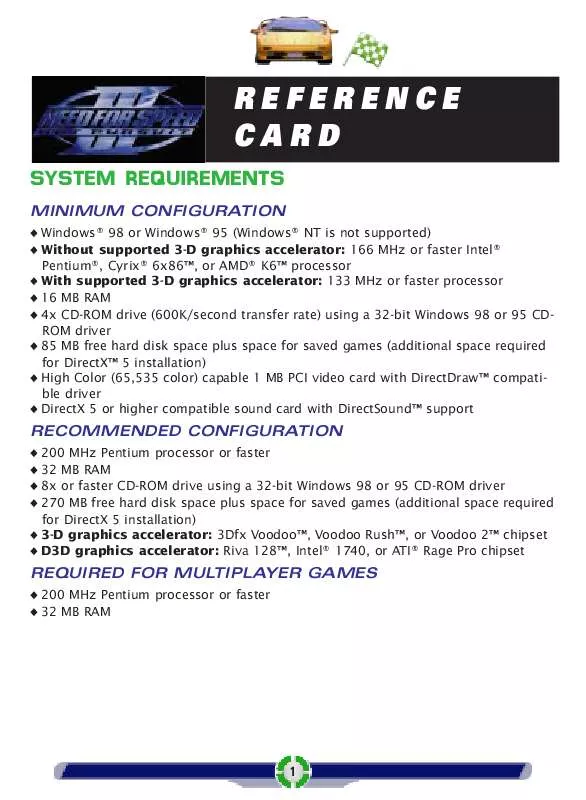 Mode d'emploi GAMES PC NEED FOR SPEED 3-REFERENCE CARD