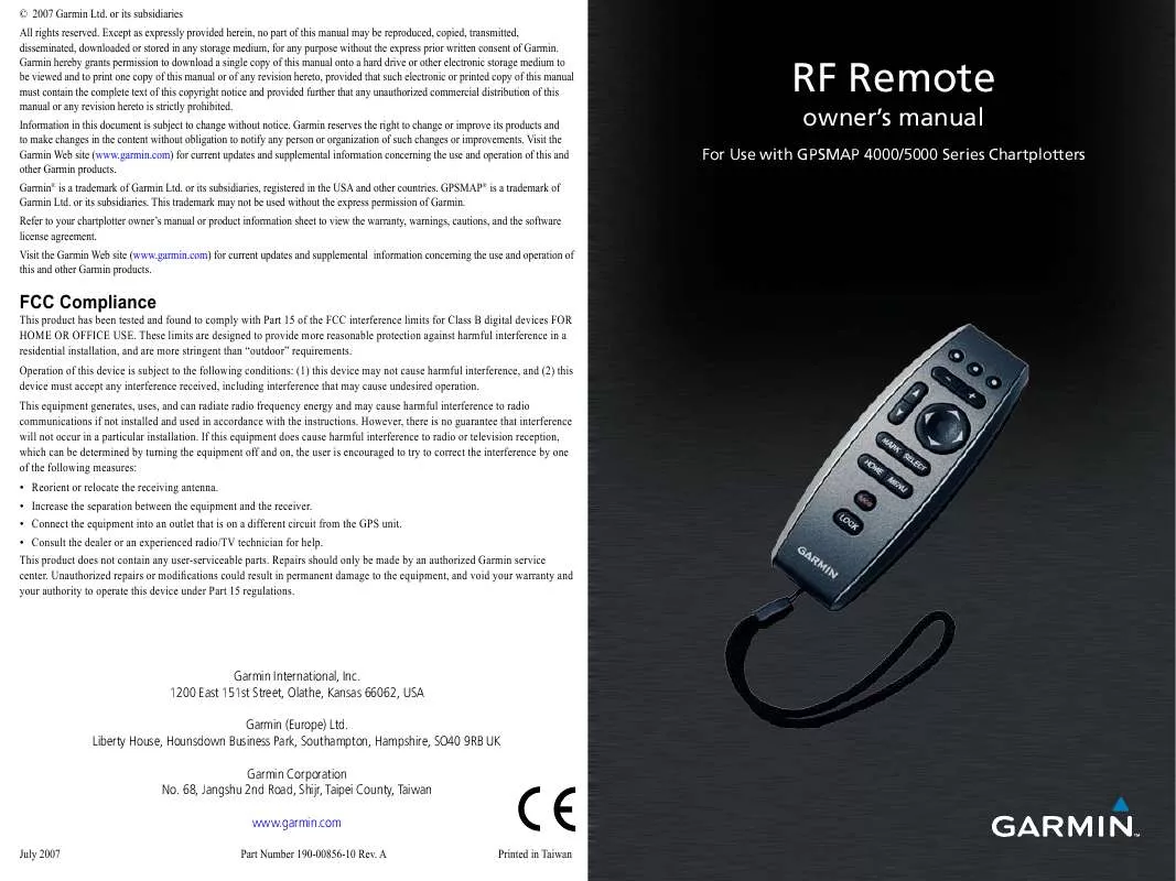 Mode d'emploi GARMIN RF WIRELESS REMOTE CONTROL