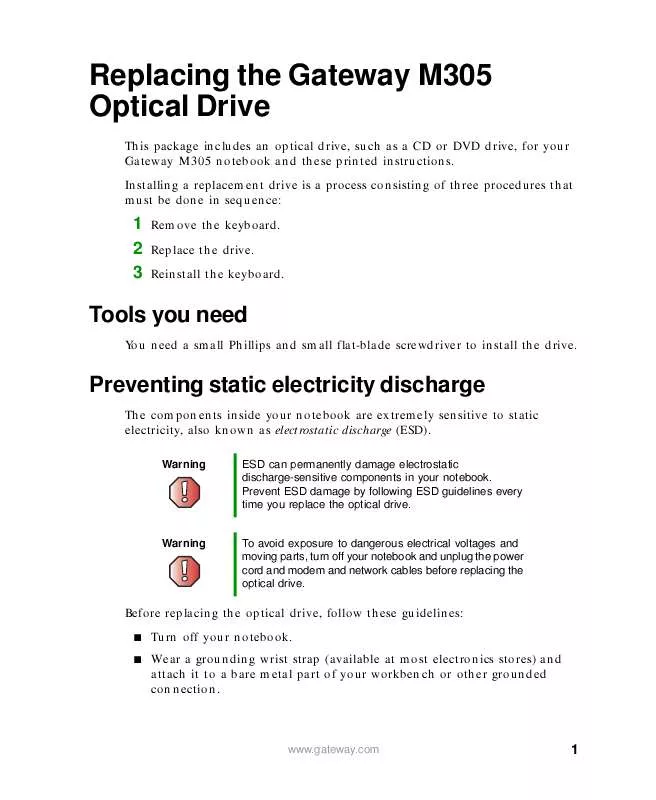 Mode d'emploi GATEWAY M305CRV