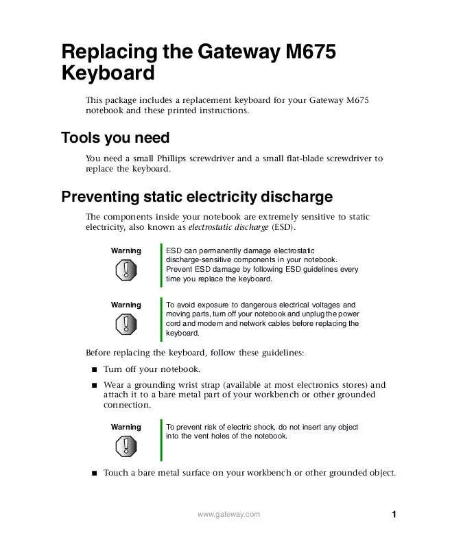 Mode d'emploi GATEWAY M675