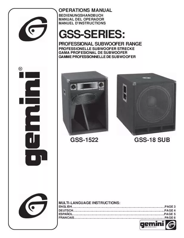 Mode d'emploi GEMINI GSS-1522