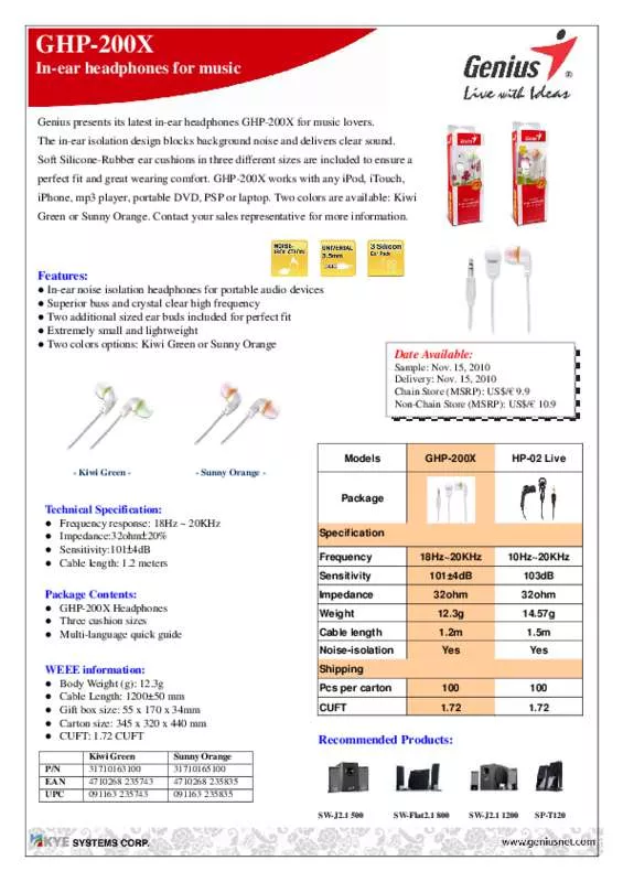 Mode d'emploi GENIUS GHP-200X