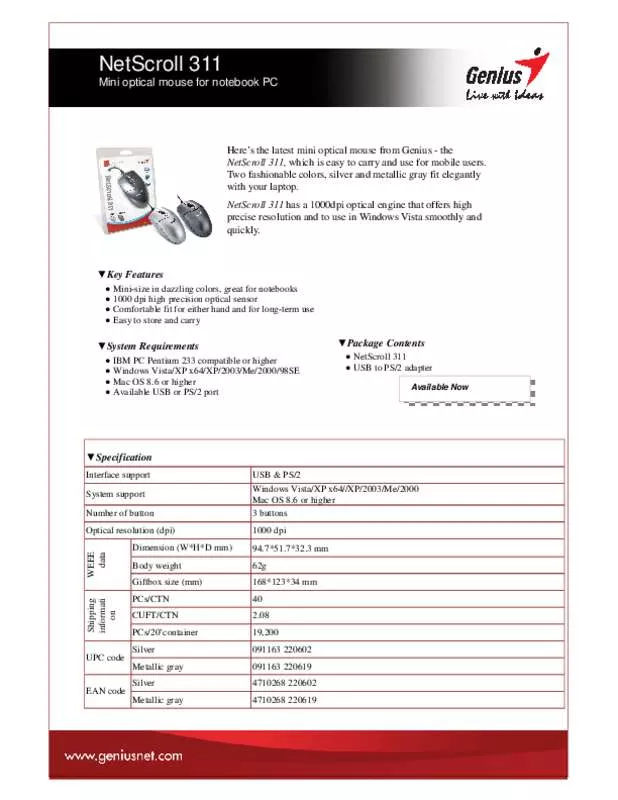 Mode d'emploi GENIUS NETSCROLL 311