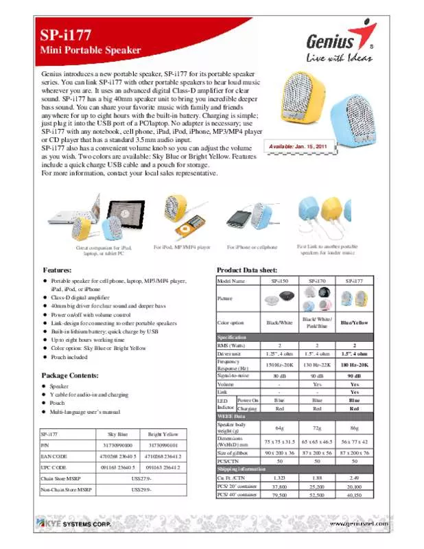 Mode d'emploi GENIUS SP-I177