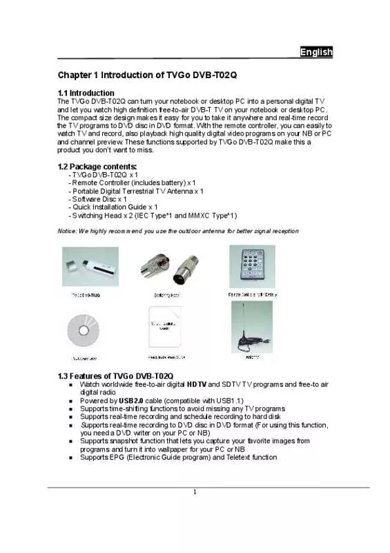 Mode d'emploi GENIUS TVGO DVB-T02Q