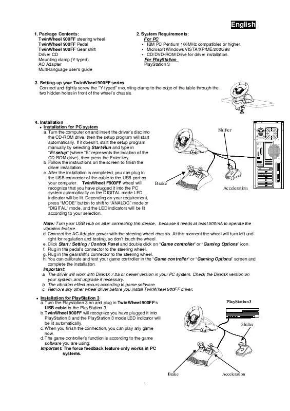 Mode d'emploi GENIUS TWINWHEEL 900FF