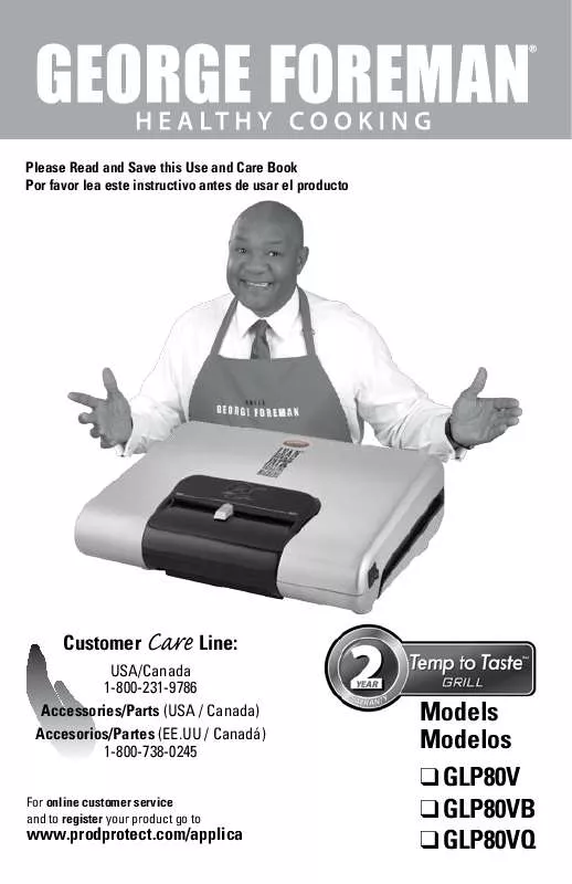 Mode d'emploi GEORGE FOREMAN GLP80V