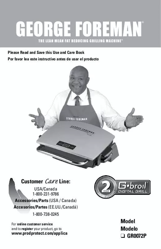 Mode d'emploi GEORGE FOREMAN GR0072P