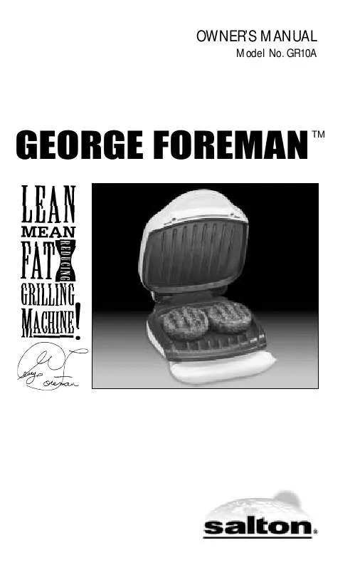 Mode d'emploi GEORGE FOREMAN GR10A