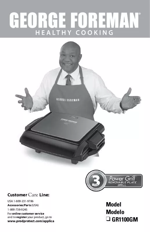 Mode d'emploi GEORGE FOREMAN GR1100GM