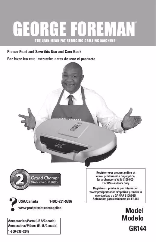 Mode d'emploi GEORGE FOREMAN GR144