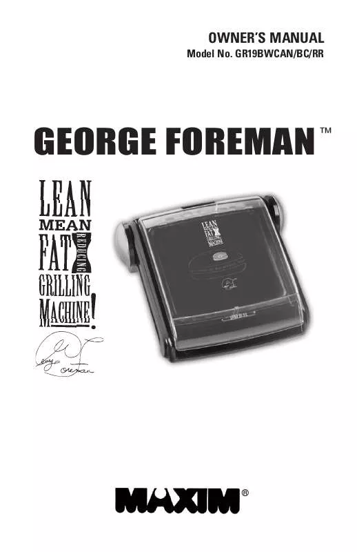 Mode d'emploi GEORGE FOREMAN GR19BWCAN-BC-RR