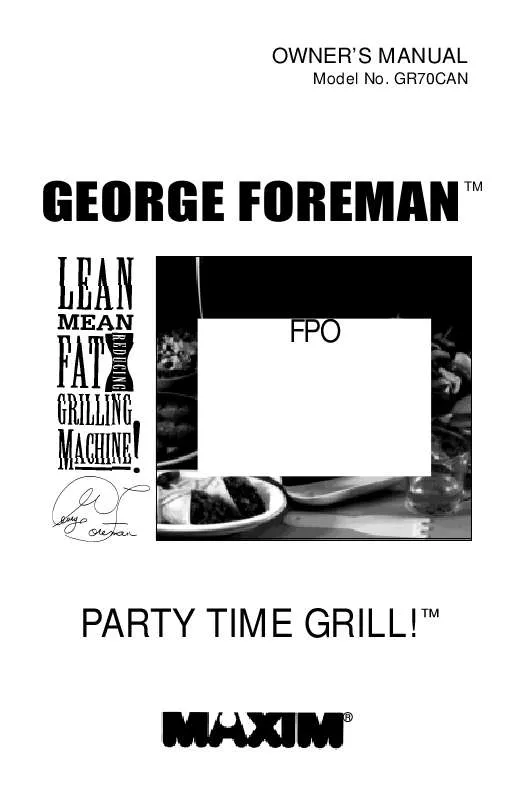 Mode d'emploi GEORGE FOREMAN GR70CAN