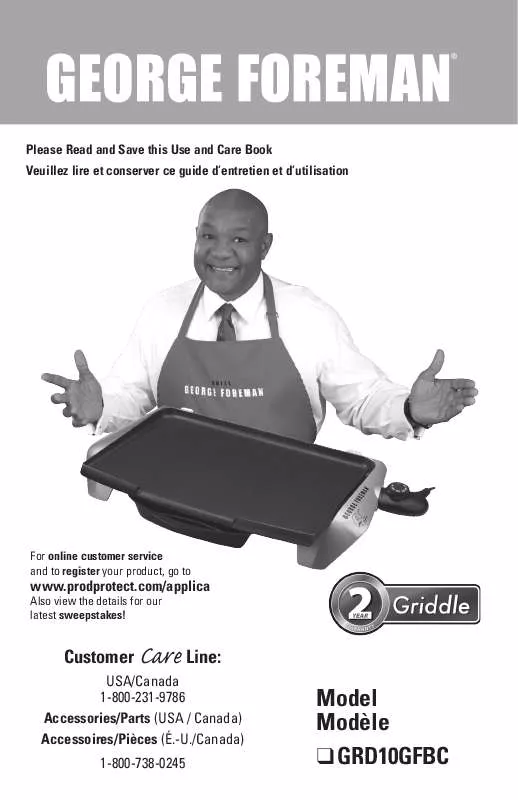 Mode d'emploi GEORGE FOREMAN GRD10GFBC