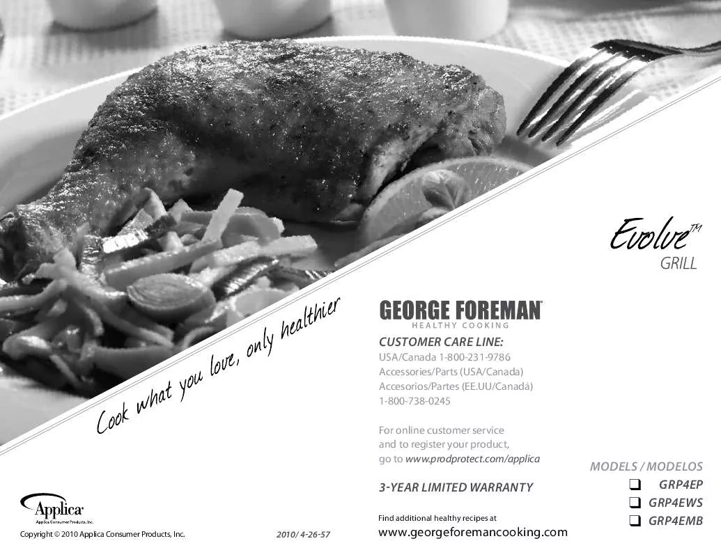 Mode d'emploi GEORGE FOREMAN GRP4EP