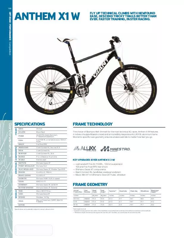 Mode d'emploi GIANT BICYCLES ANTHEM X1 W