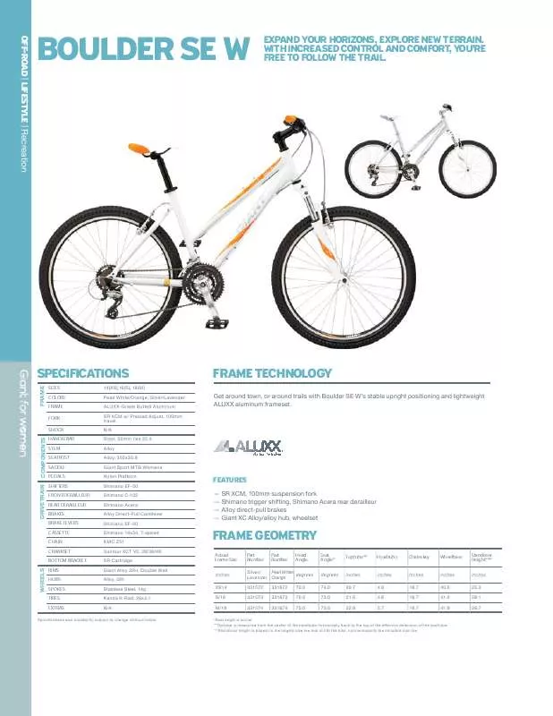 Mode d'emploi GIANT BICYCLES BOULDER SE W