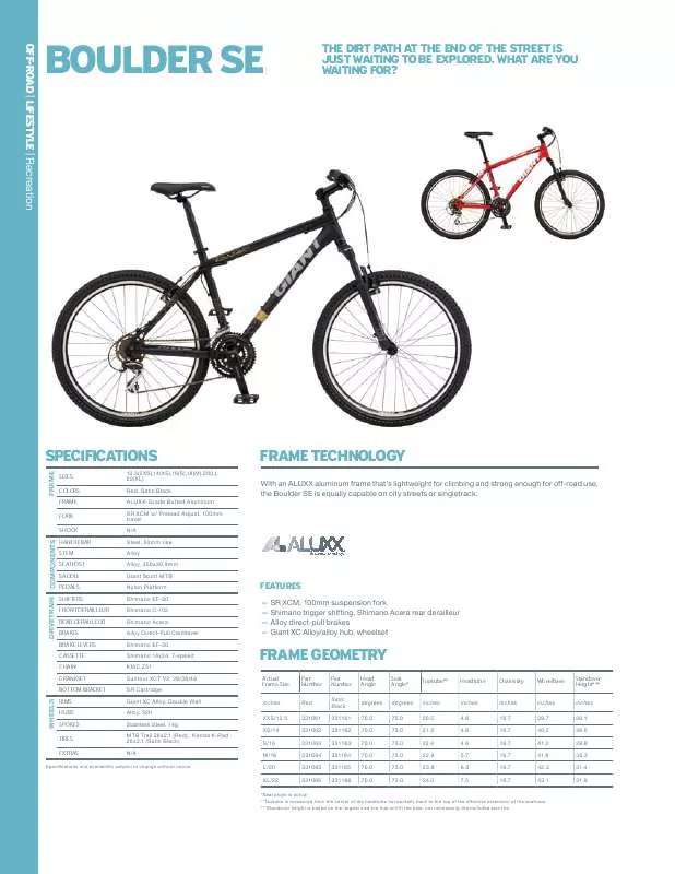 Mode d'emploi GIANT BICYCLES BOULDER SE