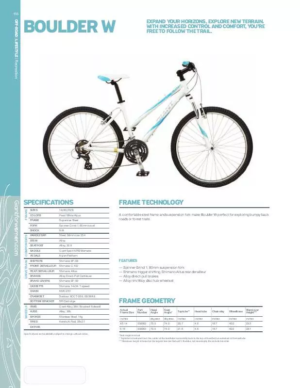 Mode d'emploi GIANT BICYCLES BOULDER W