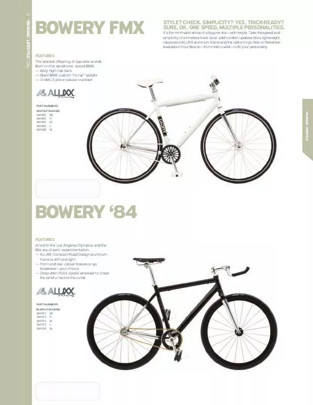 Mode d'emploi GIANT BICYCLES BOWERY 84