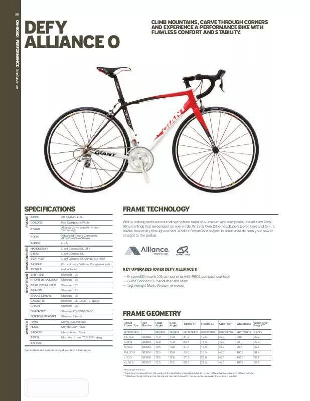Mode d'emploi GIANT BICYCLES DEFY ALLIANCE 0