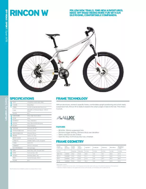 Mode d'emploi GIANT BICYCLES RINCON W