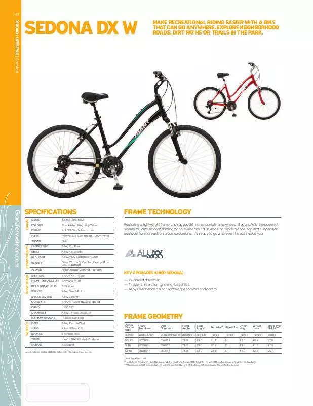 Mode d'emploi GIANT BICYCLES SEDONA DX W