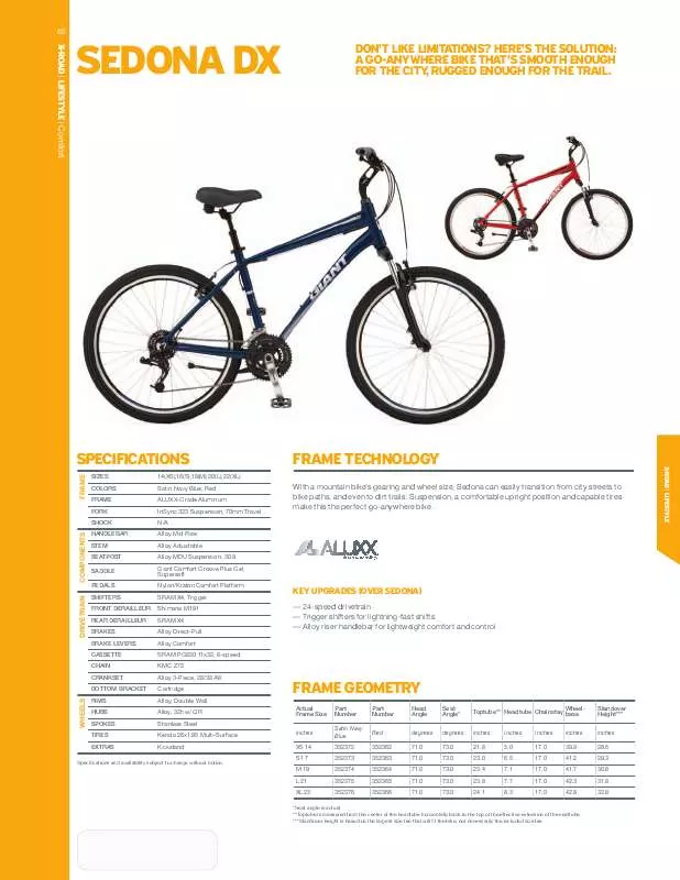 Mode d'emploi GIANT BICYCLES SEDONA DX