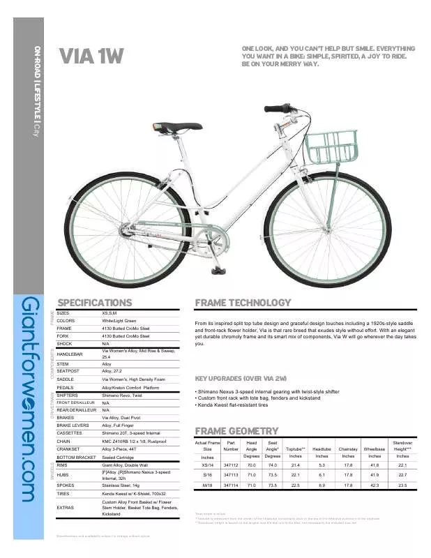 Mode d'emploi GIANT BICYCLES VIA 1W