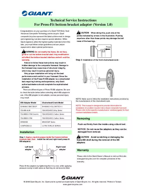 Mode d'emploi GIANT AVAIL ADVANCED