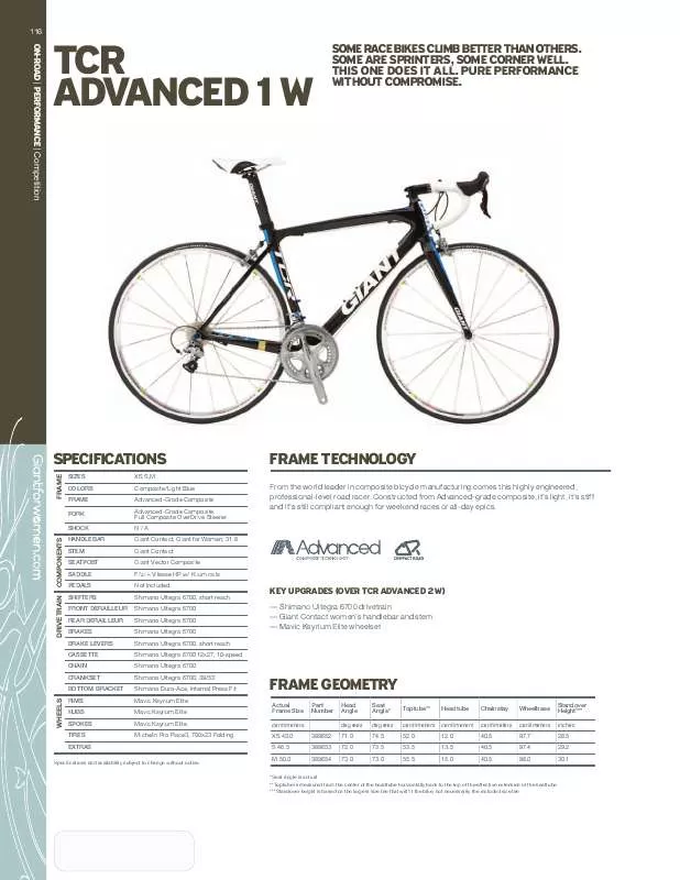 Mode d'emploi GIANT TCR ADVANCED 1 W