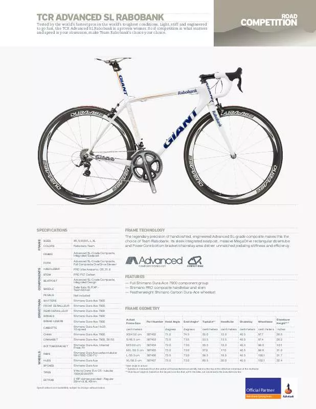 Mode d'emploi GIANT TCR ADVANCED SL RABOBANK