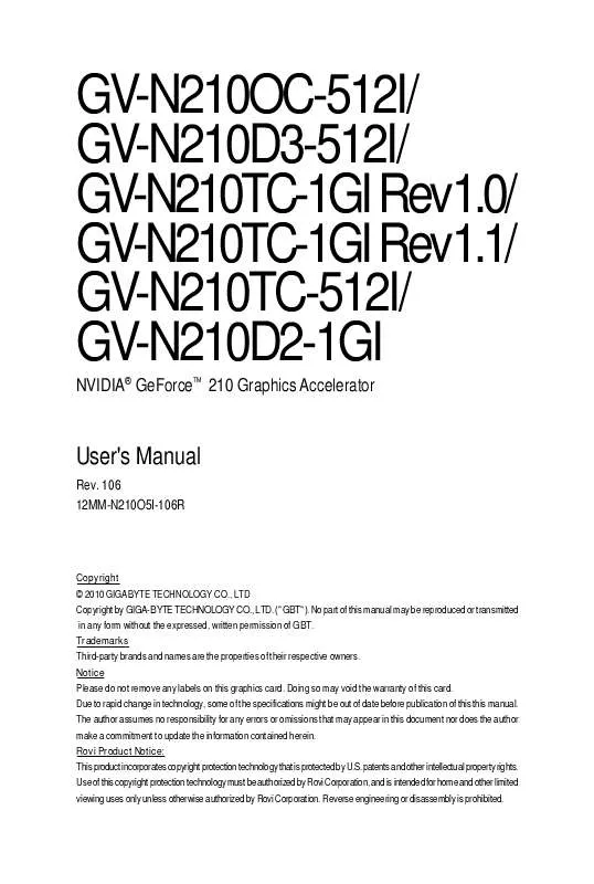 Mode d'emploi GIGABYTE GV-N210D3-512I