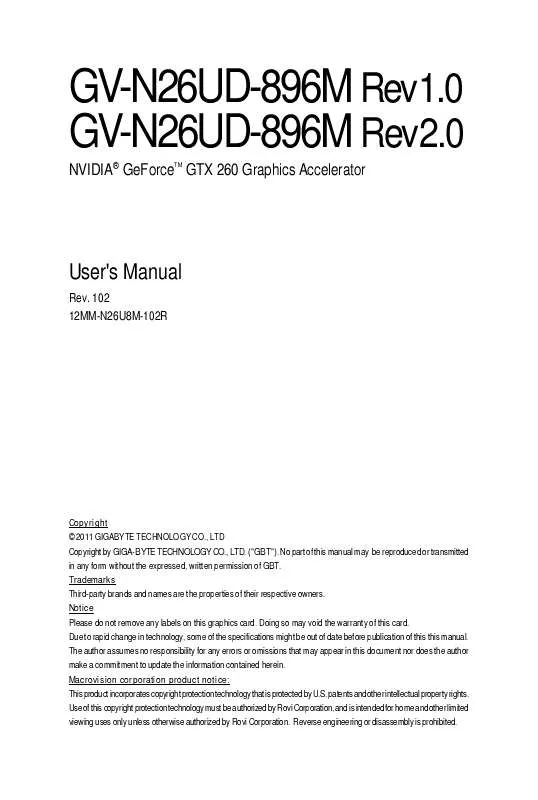 Mode d'emploi GIGABYTE GV-N26UD-896M