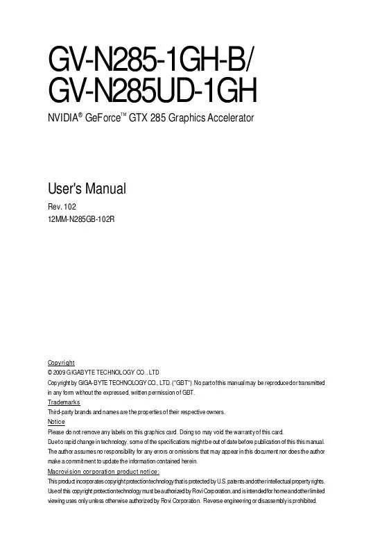 Mode d'emploi GIGABYTE GV-N285-1GH-B