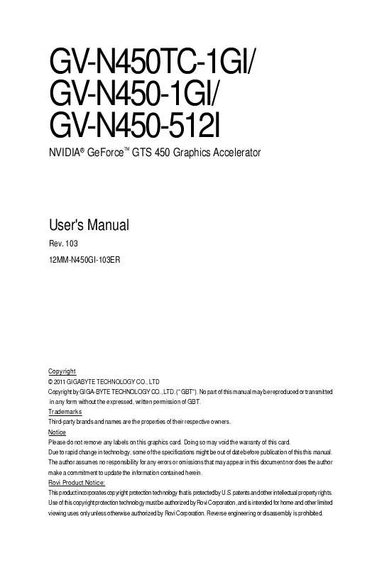 Mode d'emploi GIGABYTE GV-N450TC-1GI